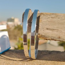 925 Sterling Silver Bangle Set Minimalist Polished Hammered Cuff Bracelet Set