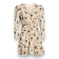 Astr The Label Floral Ruched Mini Women's Dress Large Olive Multi