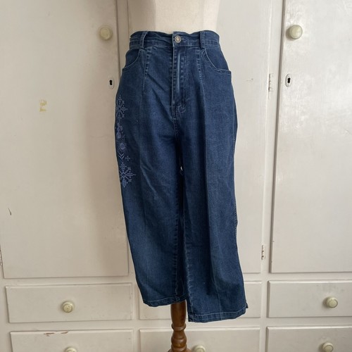Vintage Y2K 2000's Womens 3/4 Jeans Size S/M Blue High Waisted Stretch Denim - Picture 9 of 9