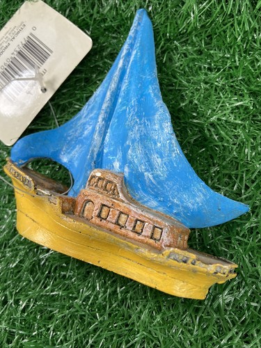 Vtg Sailboat Aquarium Ornament Sailing Boat Fish Tank Decoration Blue Sail NOS - Picture 5 of 14
