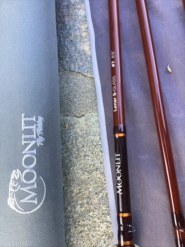MOONLIT 8’6” SEVEN Weight FOUR piece LUNAR S-GLASS Fiberglass fly rod with Tube - Picture 5 of 10