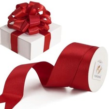Red Satin Wired Ribbon 1-1/2 inch Red Double-faced Satin Wire Edge Ribbon for...
