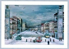 Russian postcard WW2 Airships Tank Barricades Moscow Street People Rifles