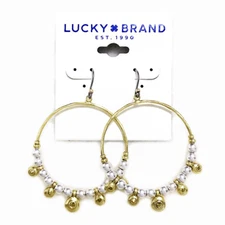 Lucky Brand Gold and Silver Two Tone Bead Stone Hoop Earrings