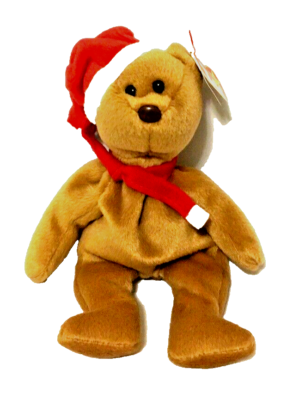 Ty Beanie Baby 1997 Teddy (Holiday) Tan Bear Black Eyes Brown Nose