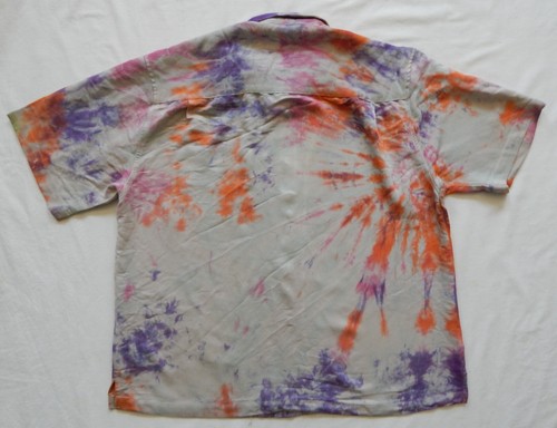 Tie Dye Purple Orange Spiral Short Sleeve Button Up Shirt - Large Mens Hand Made - Picture 2 of 8