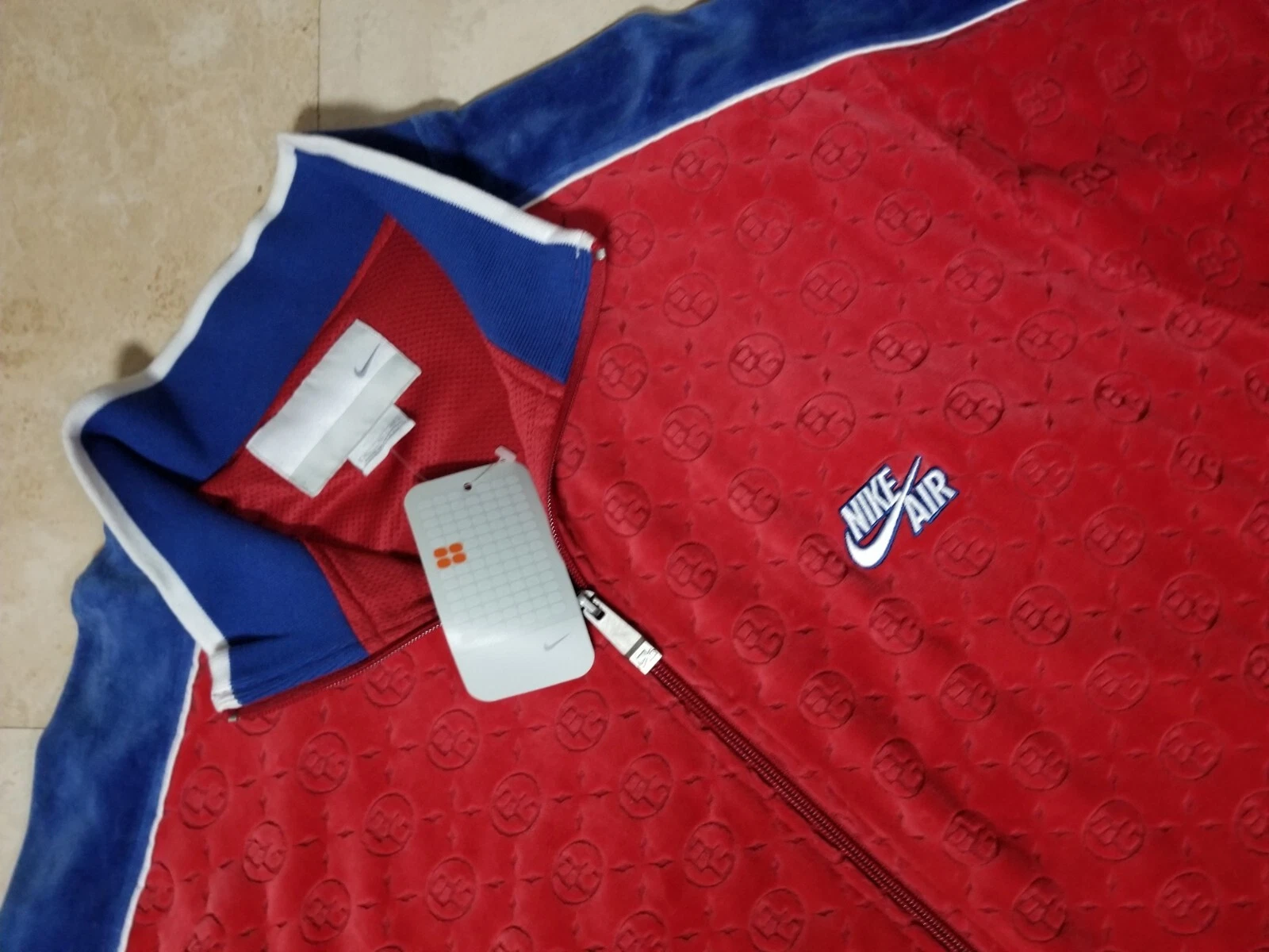 Veste chemise de tir piste zippée vintage Nike Monagram rouge bleu XL velours suprême