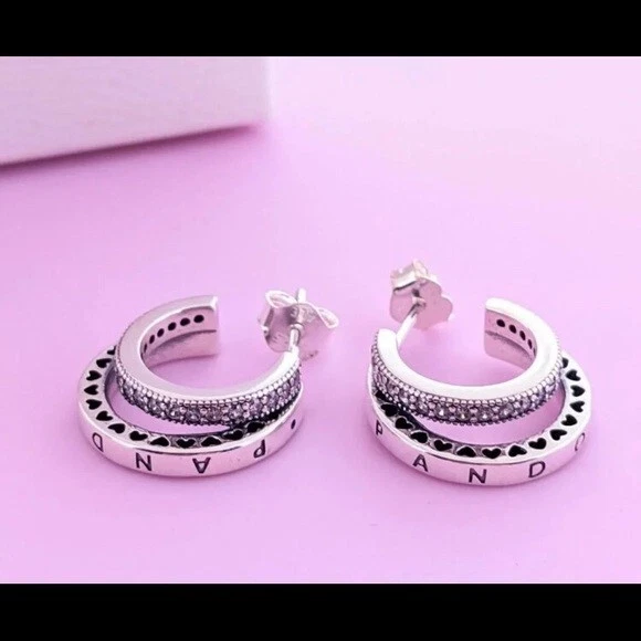 全新 正品 Pandora 闪耀铺面 双环耳钉 CZ 耳环 299056C01 — 第 2/3 张图片