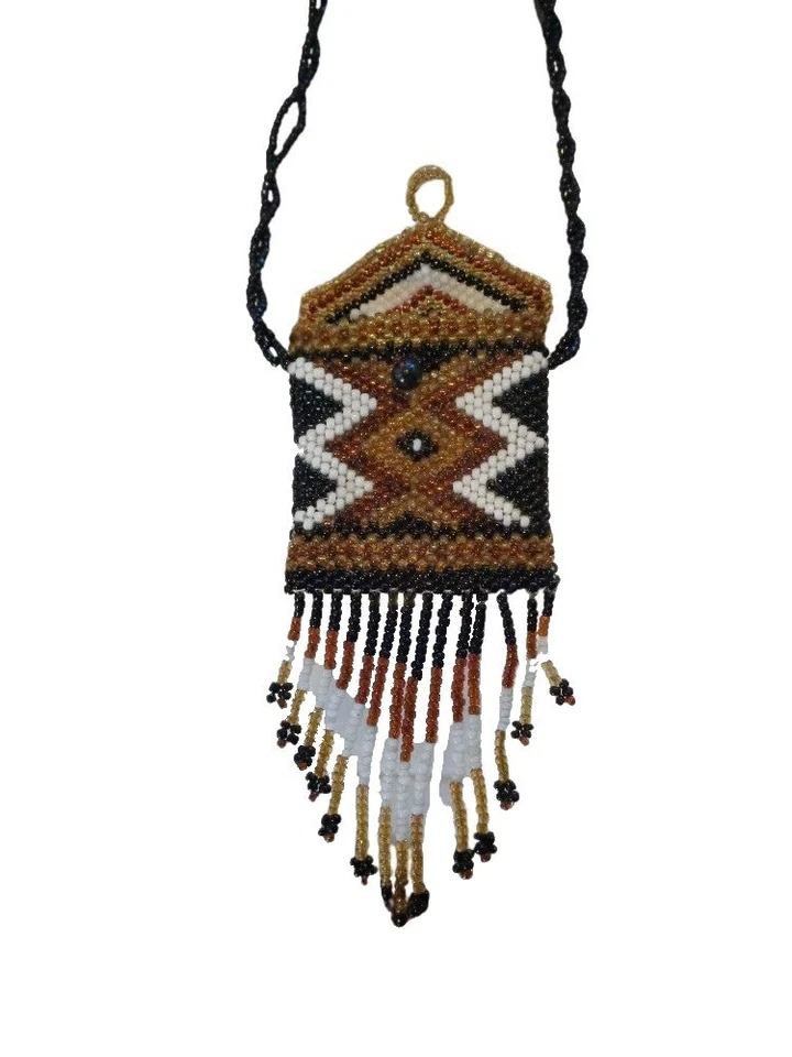 Collar amuleto de cuentas de semillas - Joyería de cuentas de semillas - Cartera de cuentas de semillas - Lindo mini bolso Foto 2 de 4