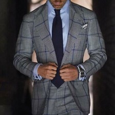 Men's Houndstooth Checkered Business Leisure Groom Wedding Tuxedo 2 Piece Suit