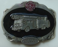 Vintage Pewter Tone Belt Buckle Fire Dept Aerial Ladder Truck Brew City PI