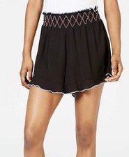 Miken 260992 Women Juniors' Ruffle-Edge Cover-up Shorts Black Size Small