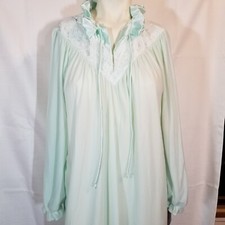 Brushed with Softness Flannel Nightgown M Light Blue Sears Lace Satin Trim USA