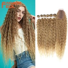 Synthetic Fake Hair Extensions Curly Hair Bundles With Closure 30 inch Wave Hair