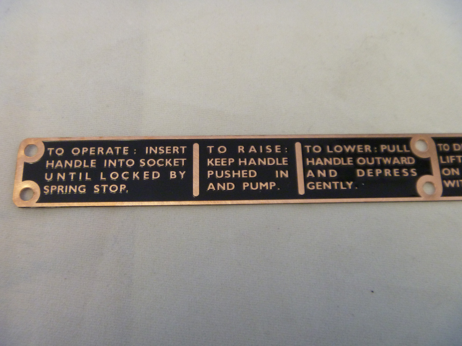 ASTON MARTIN DB2 DB2/4 JACK HANDLE INSTRUCTION PLATE FOR LAKE & ELLIOTT JACK