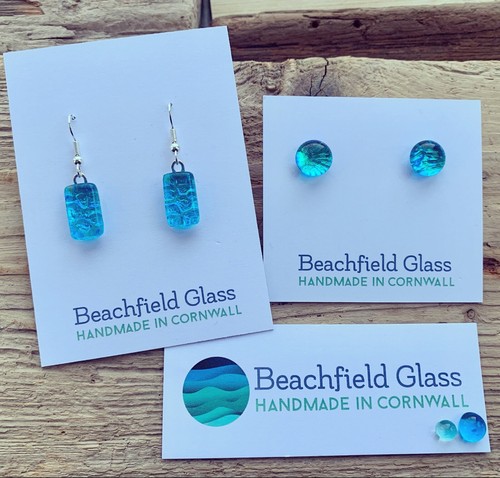 Dichroic Glass Square Studs Cornwall Seaweed Green - Picture 8 of 8