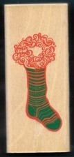 CHRISTMAS STOCKING Swirl LARGE Darice Scrappy Cat NEW Wood Mount RUBBER STAMP