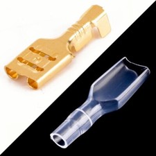 100Pcs 4.8mm Crimp Terminal Female Spade Connector w/ Insulating Sleeve 22 16AWG