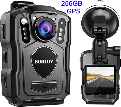 BOBLOV 256GB M5 Police Body Camera GPS 2K Body Mounted Cam W/ Car Suction Mount