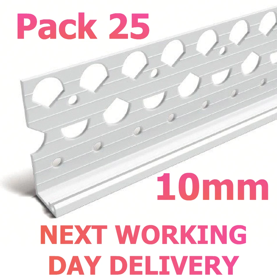 10mm PVC White Stop Render Bead 2.5m Rendering ~ Pack 25 NEXT WORKING DAY