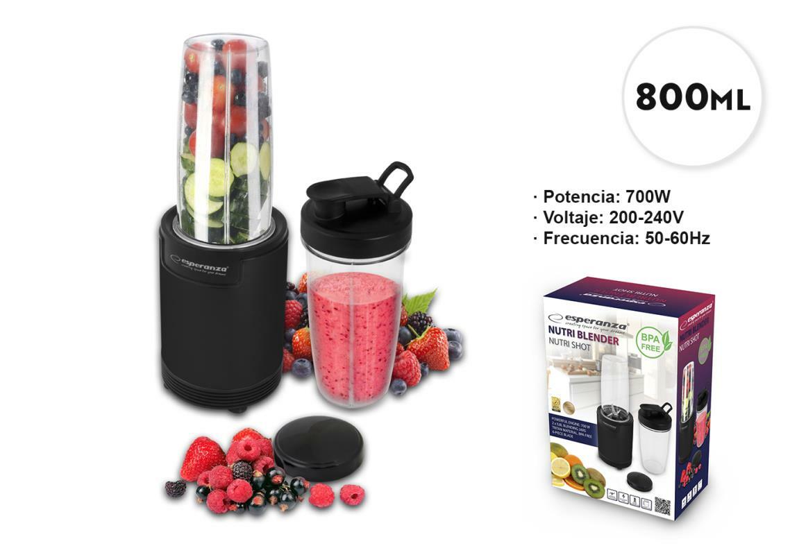 Esperanza - Batidora de vaso individual 2 vasos 800 ml smoothies - 700W Negro