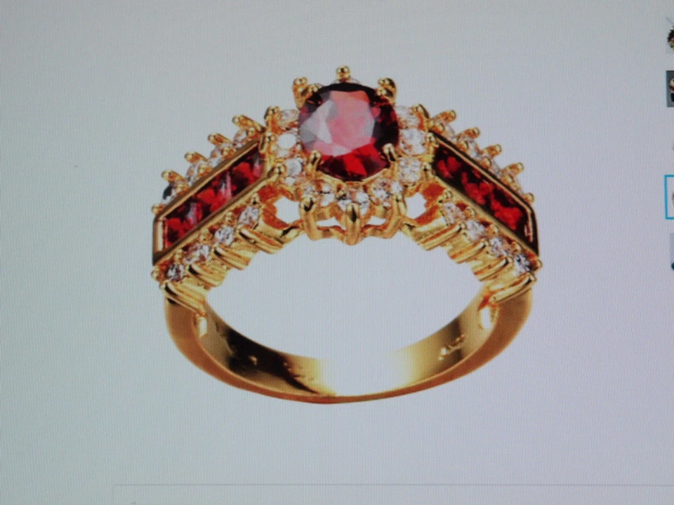 Anillo de cuarzo rojo granate diseño princesa y circonita cúbica relleno de oro talla 8 Foto 2 de 3