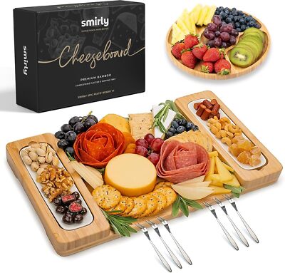 Charcuterie Boards Set - Large Bamboo Cheese Board set - House Warming Gifts 