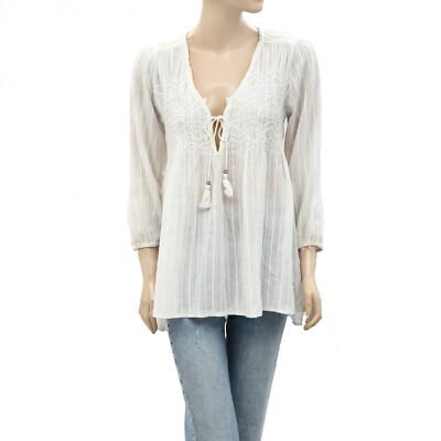 Odd Molly Anthropologie Ruched Embroidered Tunic Shirt Top Cotton S-1 NEW 259721