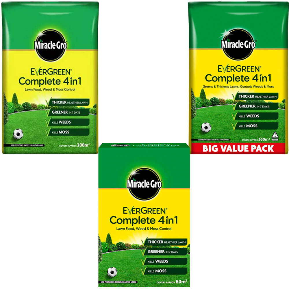 Miracle Gro Evergreen Complete 4 in 1, 80m2 200m2 7kg Lawn Feed Weed
