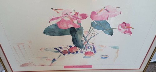 Vintage Tracy Taylor Watercolor Art Floral Signed 1987 Framed - Bild 3 von 8