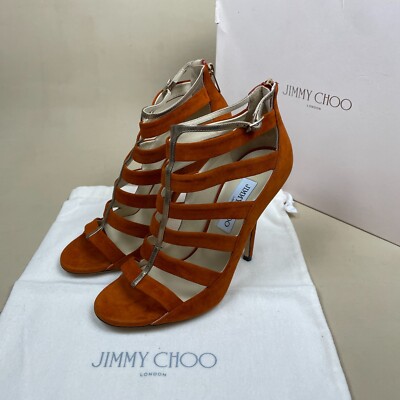 Jimmy Choo Fathom Gladiator Heeled Sandals Size UK 6 EU 39 Orange Suede Leather