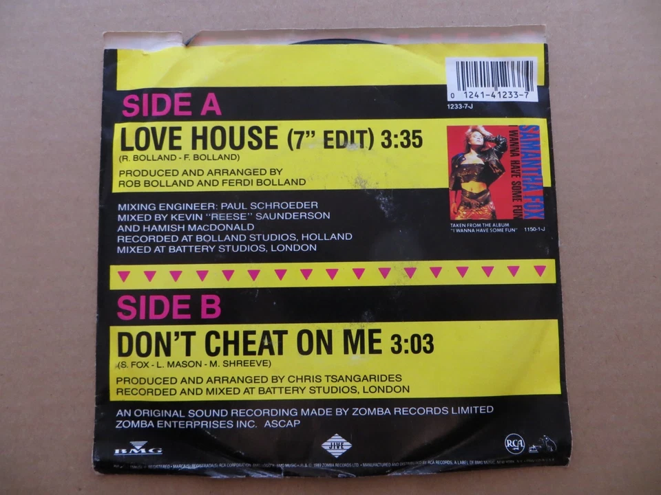 Samantha Fox – Love House (7" Edit) - 1988 - Jive 1233-7-J 7" Single VG+/VG Foto 2 de 4
