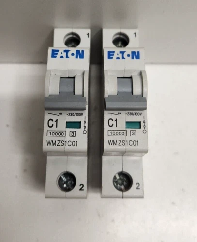 LOT OF 2 GUARANTEED! EATON 1A 230/400V 1-POLE CIRCUIT BREAKERS WMZS1C01
