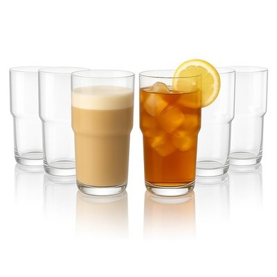 LEMONSODA Modern Iced Coffee Glasses, Stackable Clear Cups, 6-Pack 21oz
