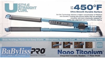 BABYLISS PRO NANO TITANIUM 1'' U STYLE HAIR STRAIGHTENER FLAT IRON CURL IRON NEW