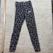 Nike Women Black White Floral NIKE Text Print Leggings XS High Waist Flower Logo