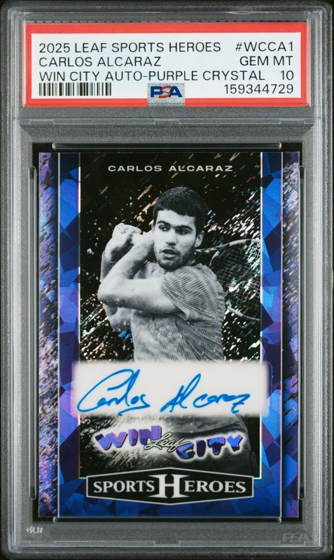 2025 LEAF METAL SPORTS HEROES WIN CITY AUTOS #WCCA1 CARLOS ALCARAZ 5/15 PSA 10