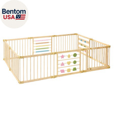 ZETY Natural Wood Baby Playpen 8 or 10 Panel Foldable Play Yard with Door Pane