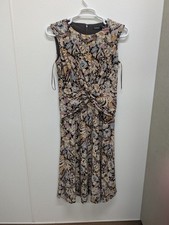 NWOT Ralph Lauren 10 Floral Twist Front Brown Beige Floral Jersey Dress Career