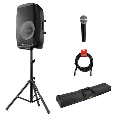 Gemini 2000W 15'' Loudspeaker with Stand & Mic Bundle w/ Mic, Bag & XLR Cable KIT