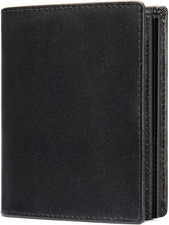 Mens Leather Bifold RFID Vertical Wallet Extra Large Capacity Card Holder with 1