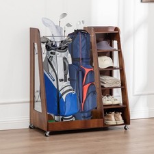 Brown Golf Bag Organizer for Garage, Premium Wooden Golf Clubs Storage Rack Fit