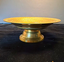 Round Floral Engraved Brass Pedestal Tray, An...