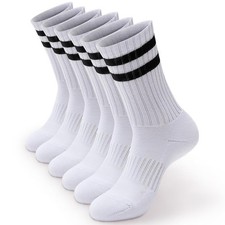 6-Pack Cotton Stripe Athletic Crew Socks. Extra Thick Cushioned Daily Comfort...