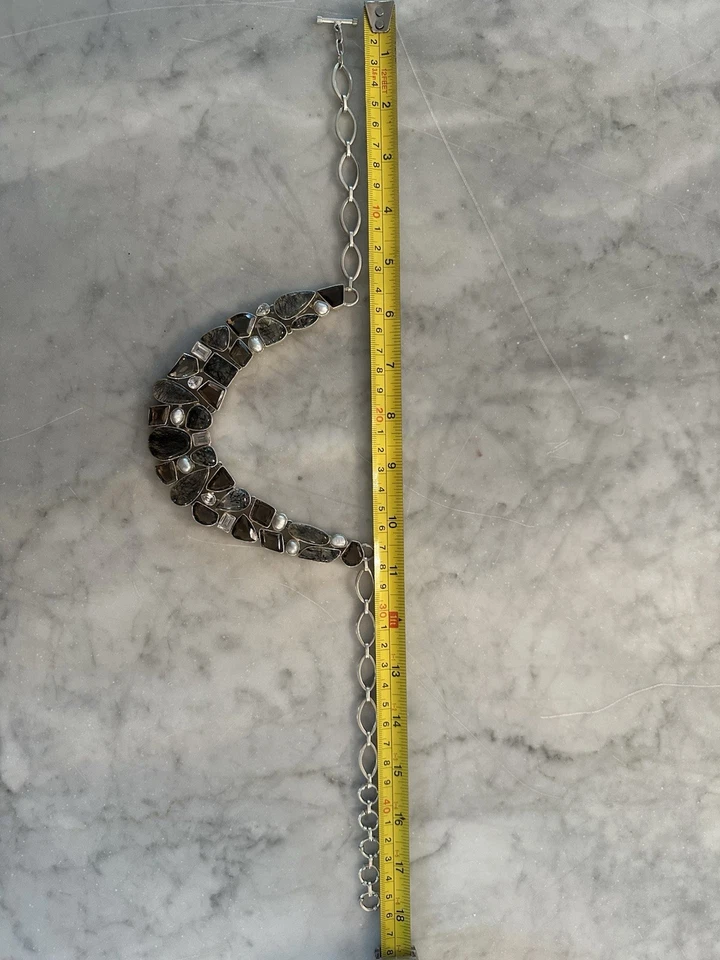 Mega Collar de Plata de Ley 925 Gemas Turmalinizado Perla de Cuarzo Transparente Ahumado Foto 4 de 4