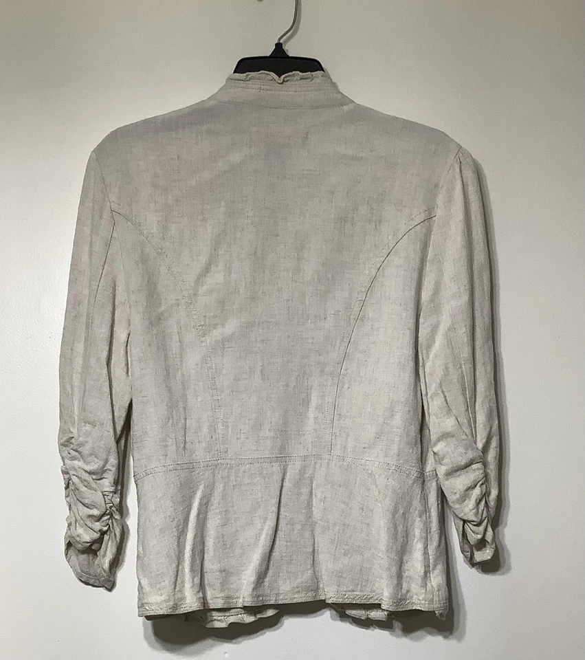 Chaqueta Blazer Top Marfil Peck & Peck Para Mujer Talla Mediana Mezcla de Lino Frente Abierto Foto 2 de 4