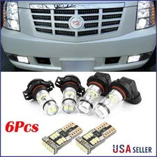 6xWhite LED DRL Driving Fog Light Bulbs Combo For 2007-2014 Cadillac Escalade