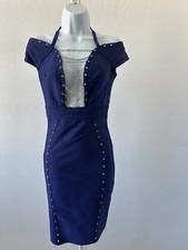 Fashion Nova Blue Bandage Grommet Chain Accent Bodycon Dress, Sz S (b38)