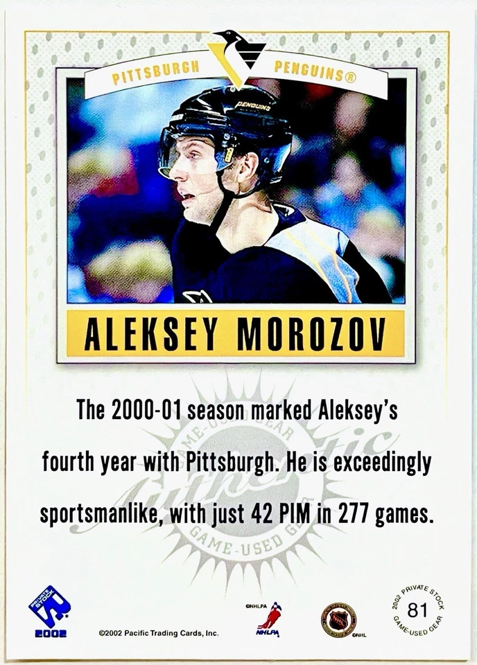 2001-02 Pacific Private Stock Game-Used Gear Aleksey Morozov Patch #81 Penguins - Image 2 of 2