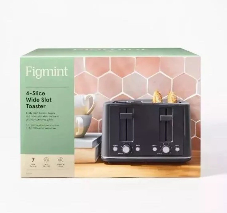 4 Slice Toaster Thin Chrome Trim Band Gray, 7 Browning Settings- Figmint. NEW